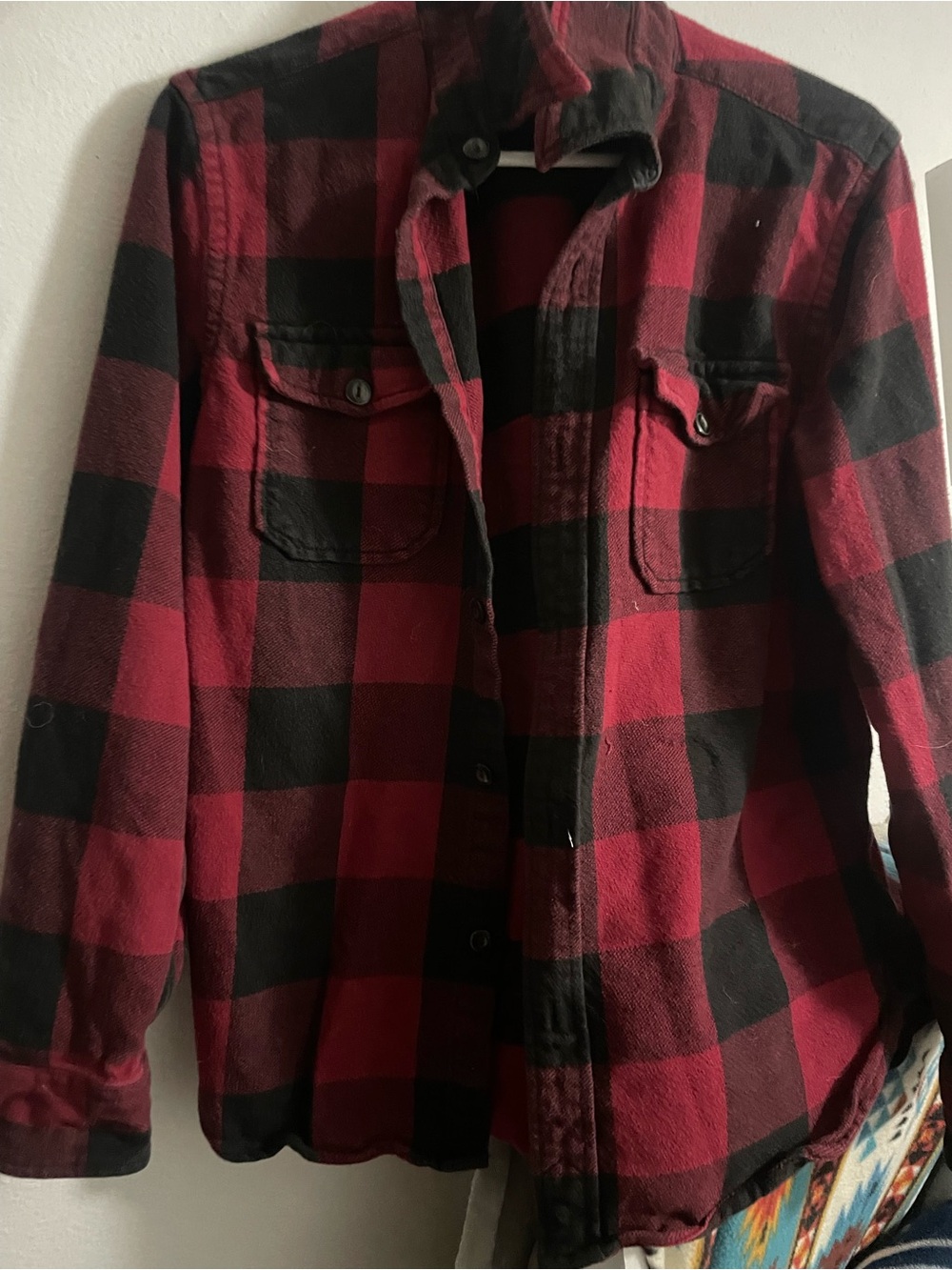 American Eagle Outfitters Red and Black Plaid Flannel Shirt